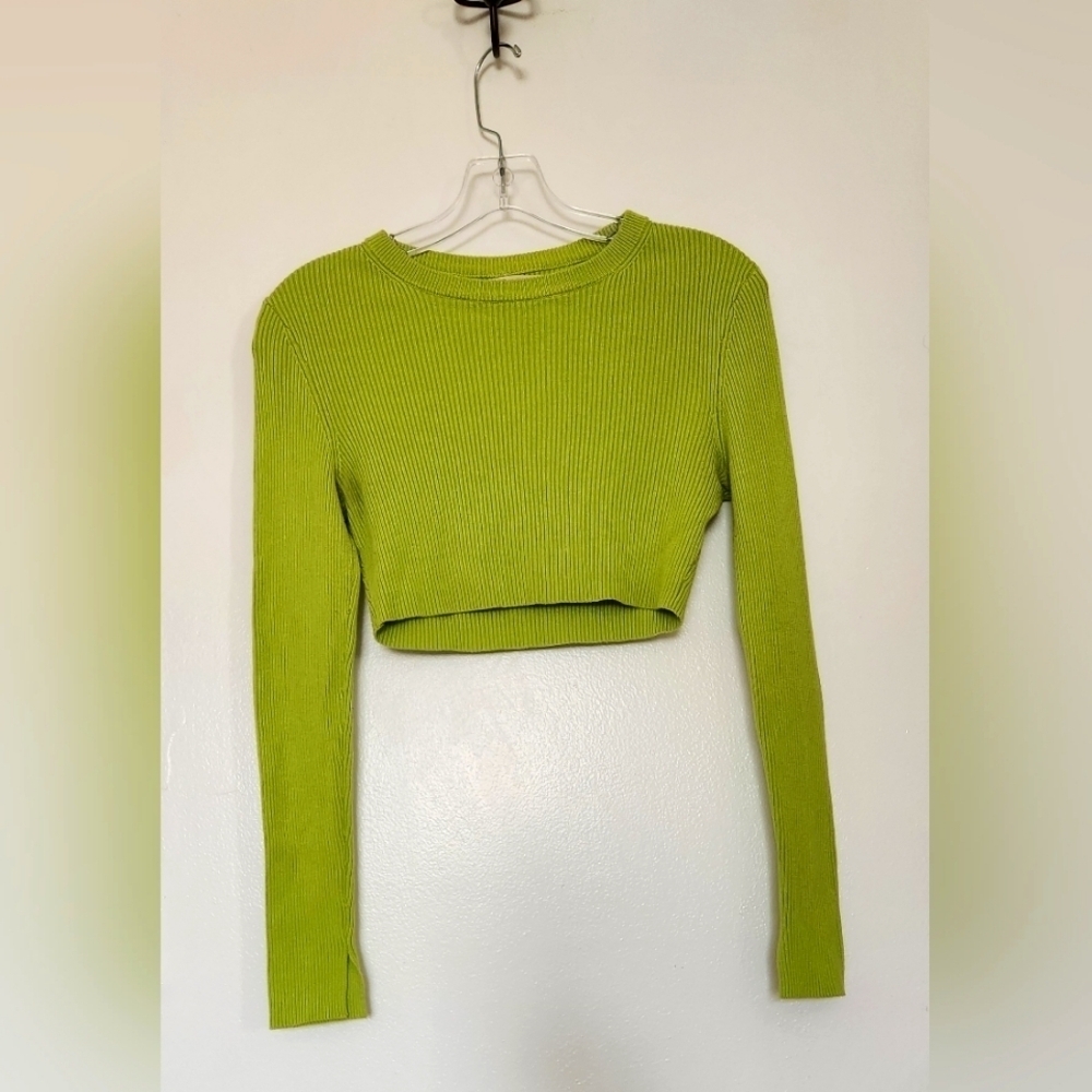 Pull&Bear Cropped Rib Knit Long Sleeve Tee Size M